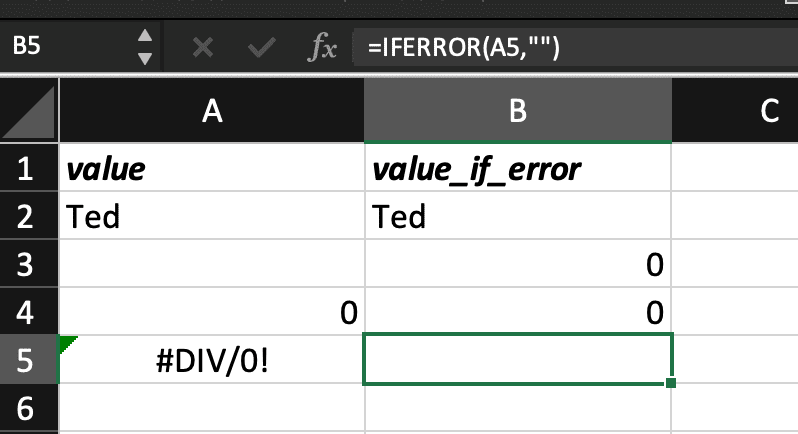 Formula is =IFERROR(A5,"")