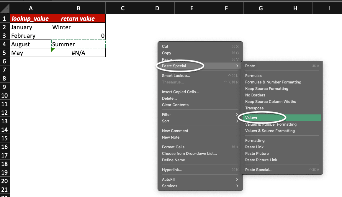 Click "paste special" then select "values" in Excel.