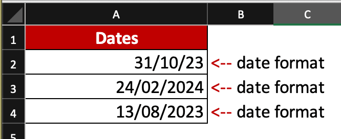 All dates are in date format in Excel.