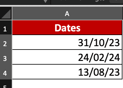 All dates respect the same format date: DD/MM/YY in Excel.