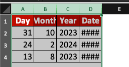 2 columns in Excel need to be readjusted. We can't read the text in one of them.