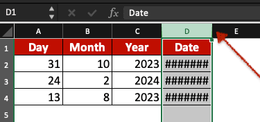 Image showing an excel spreadsheet with a column not fitting the text. An arrow shows where to double-click.