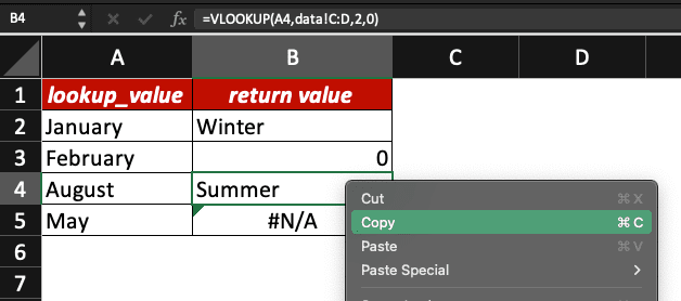 Excel worksheet with a copy option highlighted.