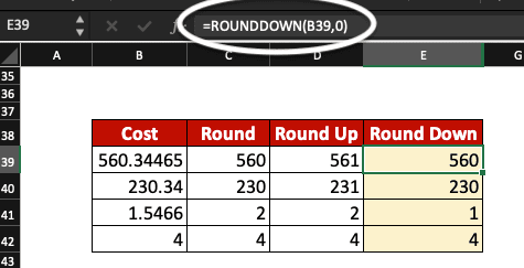 Numbers are rounded down in Excel thanks to the ROUNDDOWN function.