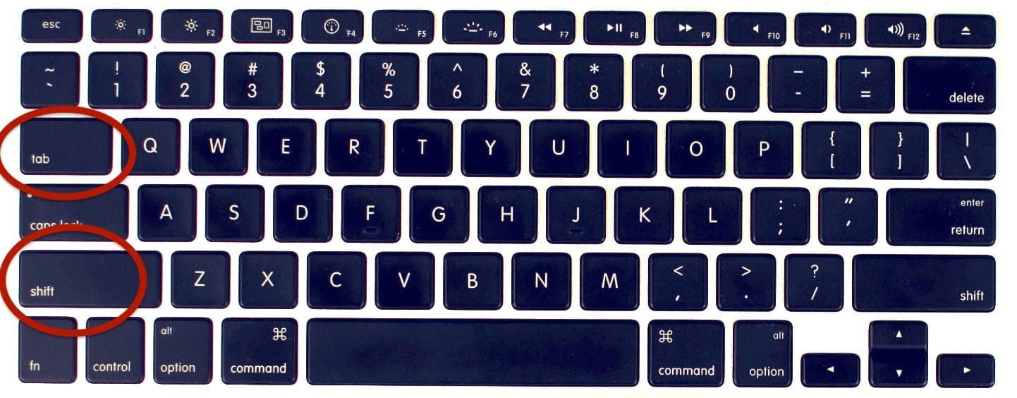 Tab and Shift keys are highlighted.