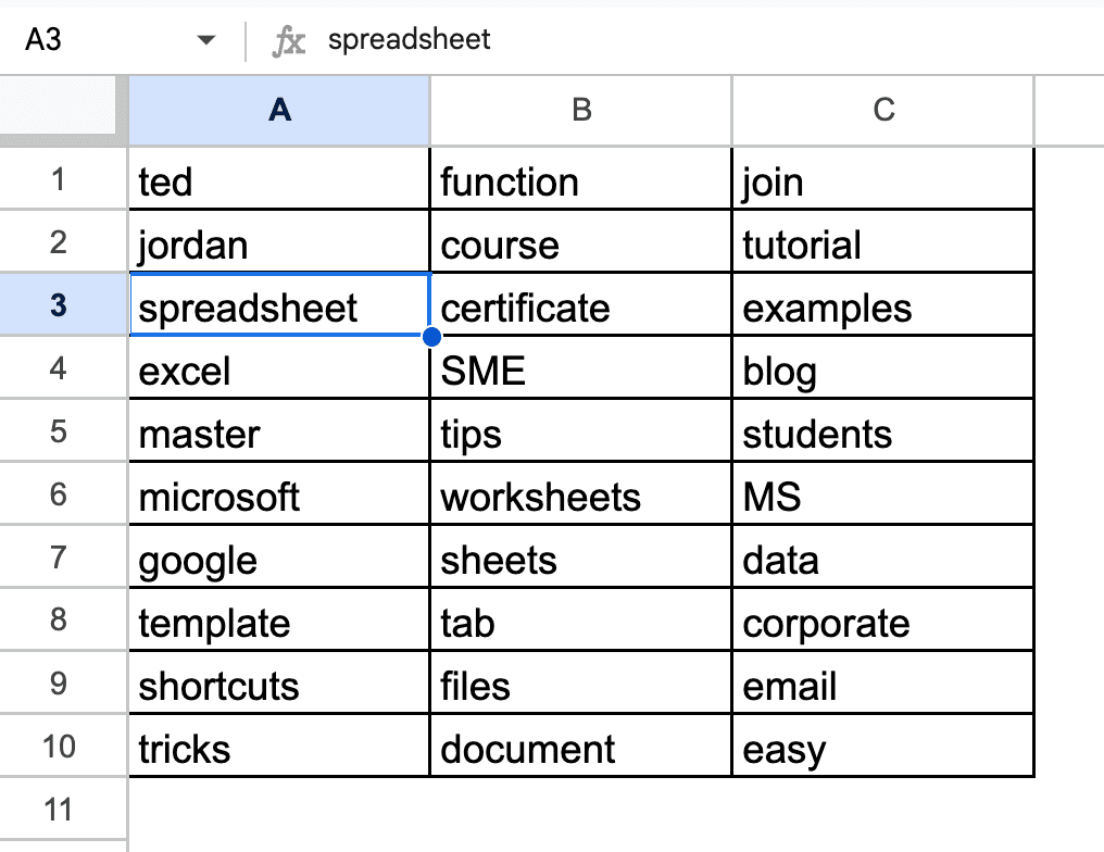 How to use Shift + arrow shortcut keys in Google Sheets.