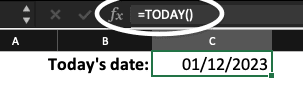 Today formula in Excel to show today's date.