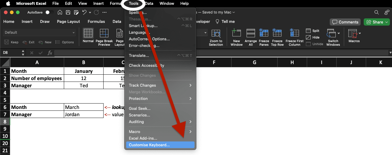 Customise keyboard shortcuts in Excel to create shortcuts.