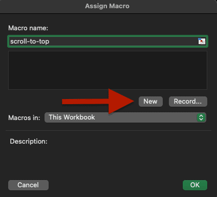 Assign Macro window in Excel.