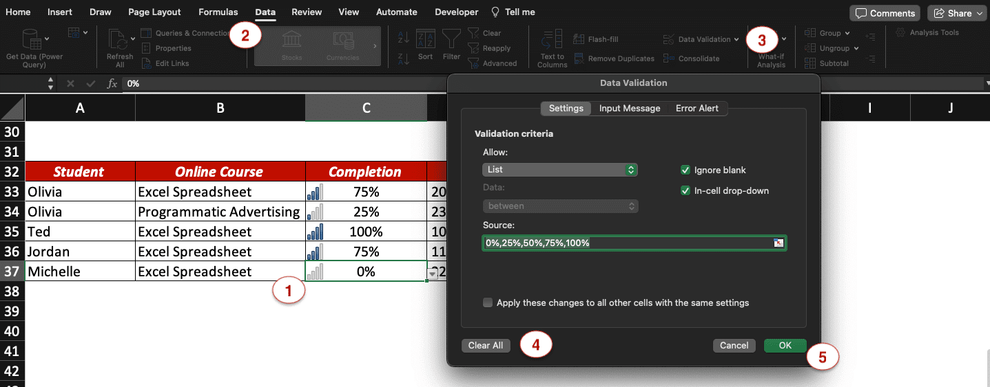 5 steps to remove Data Validation from cells in MS Excel.