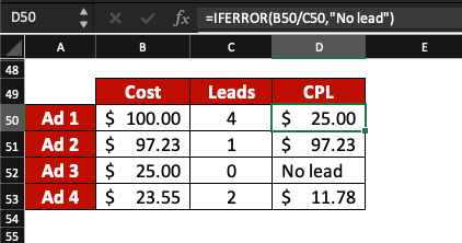 Replace DIV/0 by text in Excel. Example.