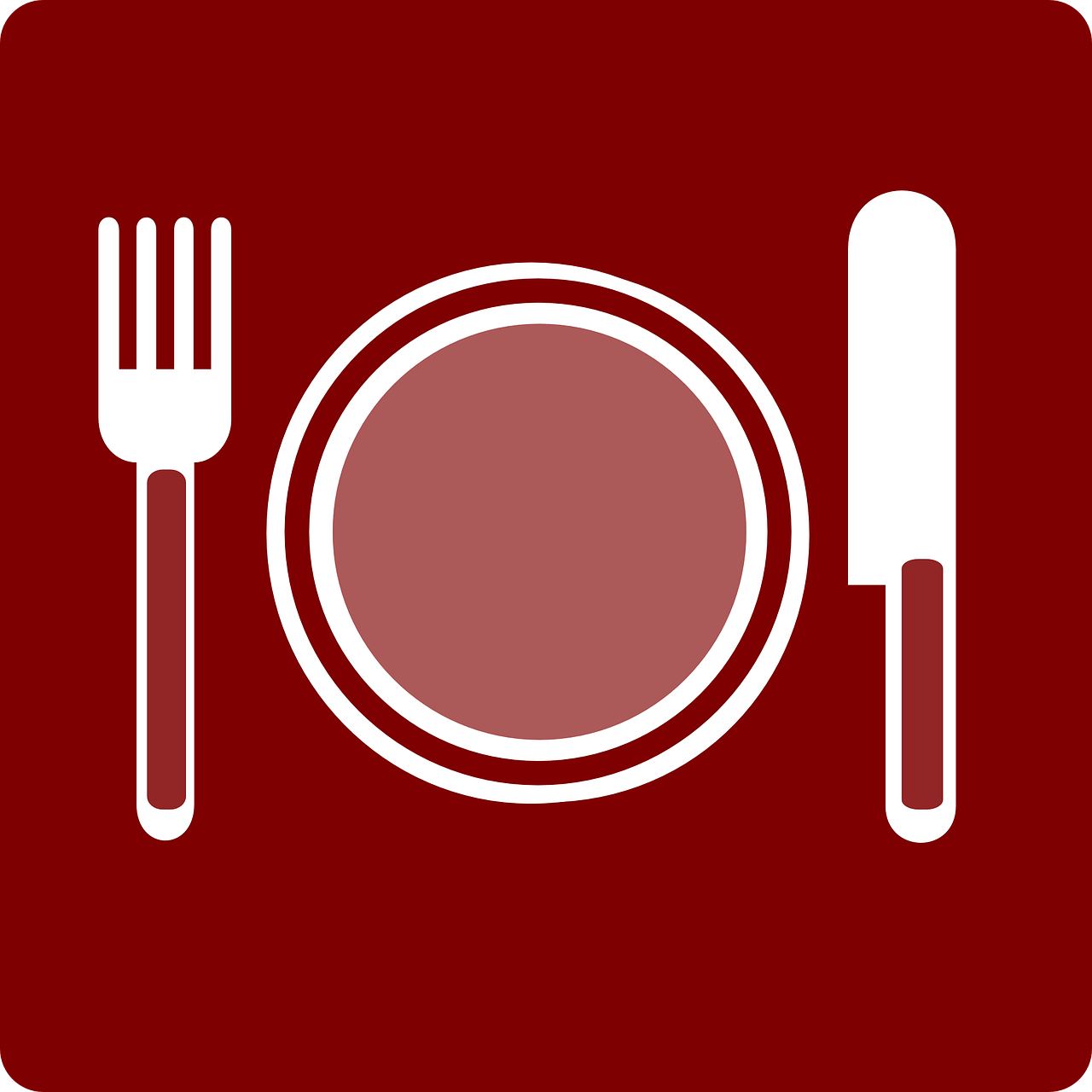 Restaurant icon in red and white.