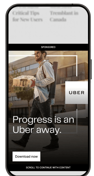 Mobile interscroller example from Display. Ad for UBER.