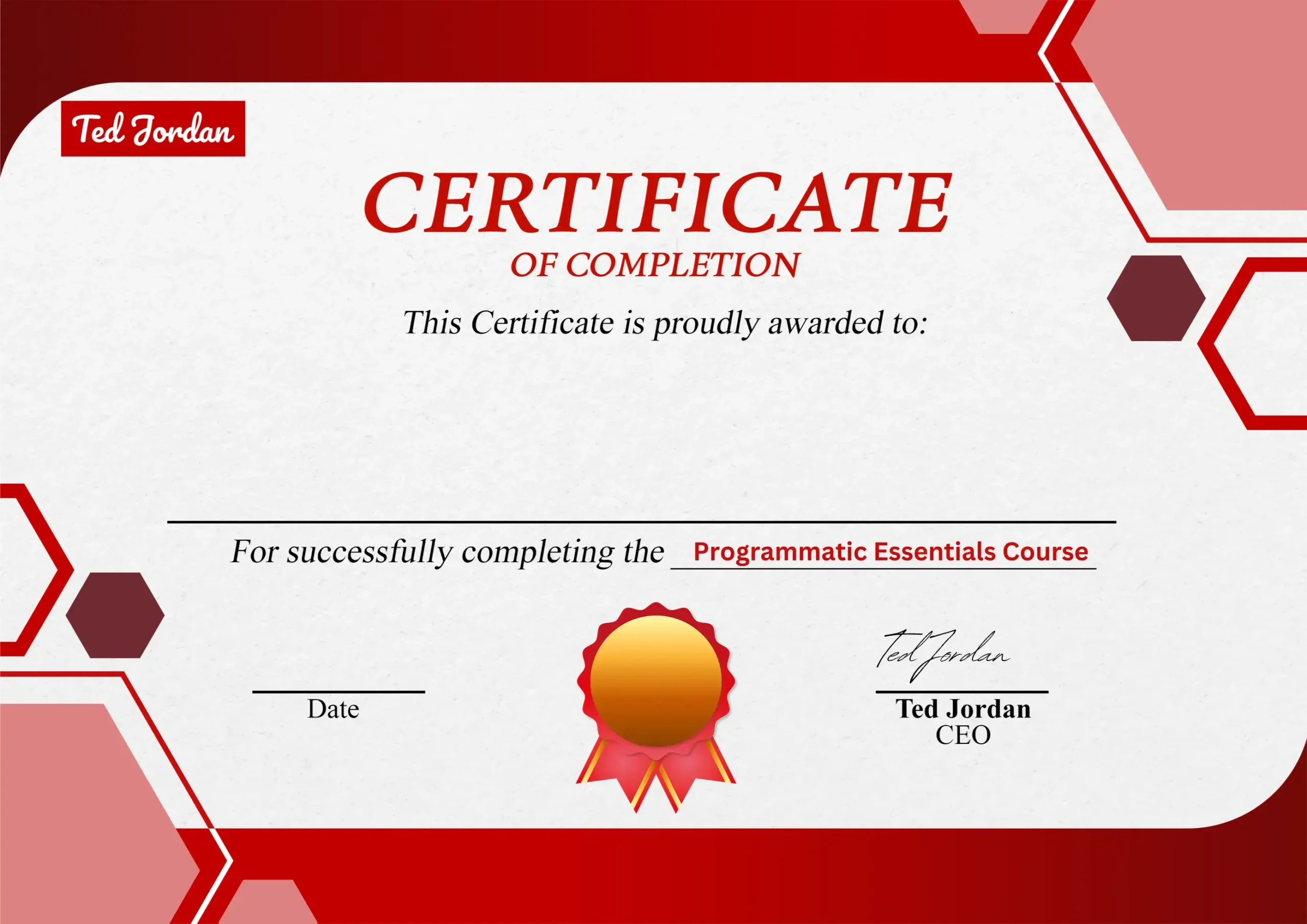 Programmatic Certification from Ted Jordan, media and Programmatic expert.