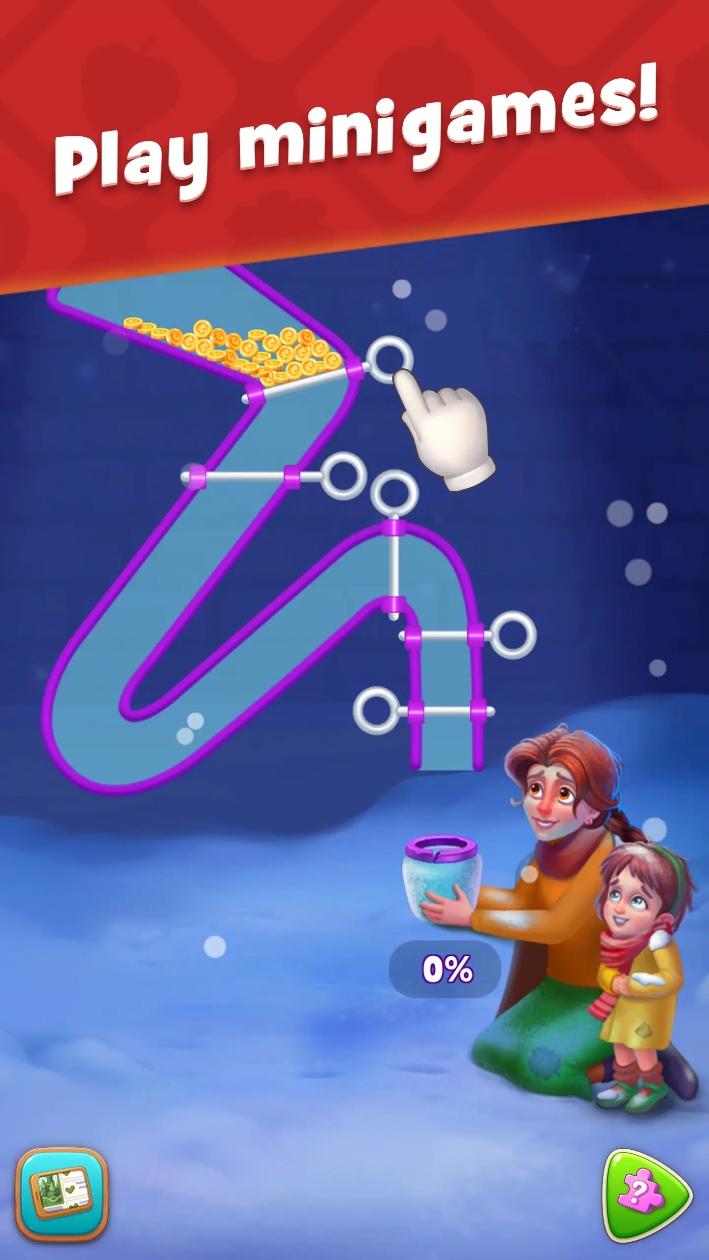 Gamified rich media ad example on mobile. Gardenscapes.